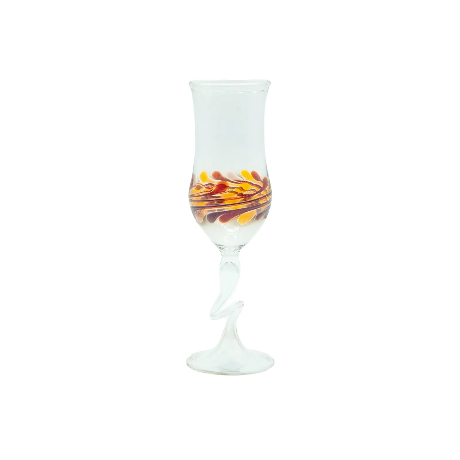 Artistic brown fine liqueur glass from the Ravenna set named after famous Ravenna Gorge, handmade by our glassblower in our very own glassmanufactory in the Black Forest Hofgut Sternen