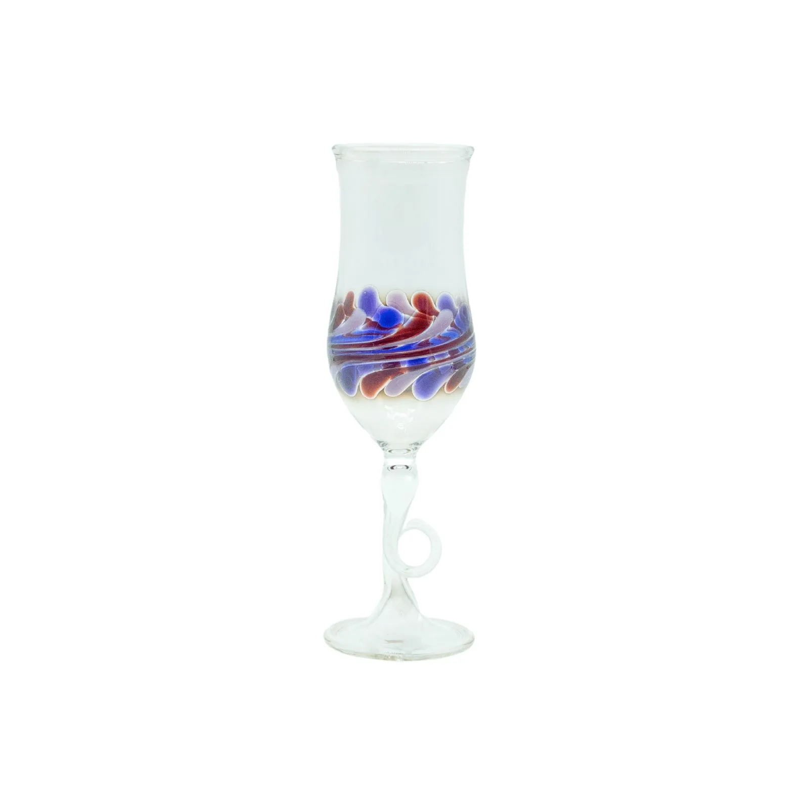 Artistic purple fine liqueur glass from the Ravenna set named after famous Ravenna Gorge, handmade by our glassblower in our very own glassmanufactory in the Black Forest Hofgut Sternen
