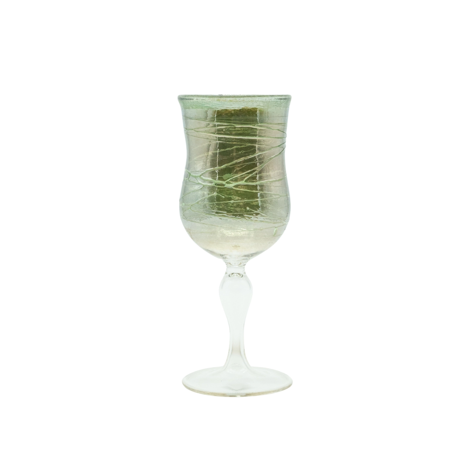 Artistic green fine wine glass from the Hell Valley set, handmade by our glassblower in our very own glassmanufactory in the Black Forest Hofgut Sternen