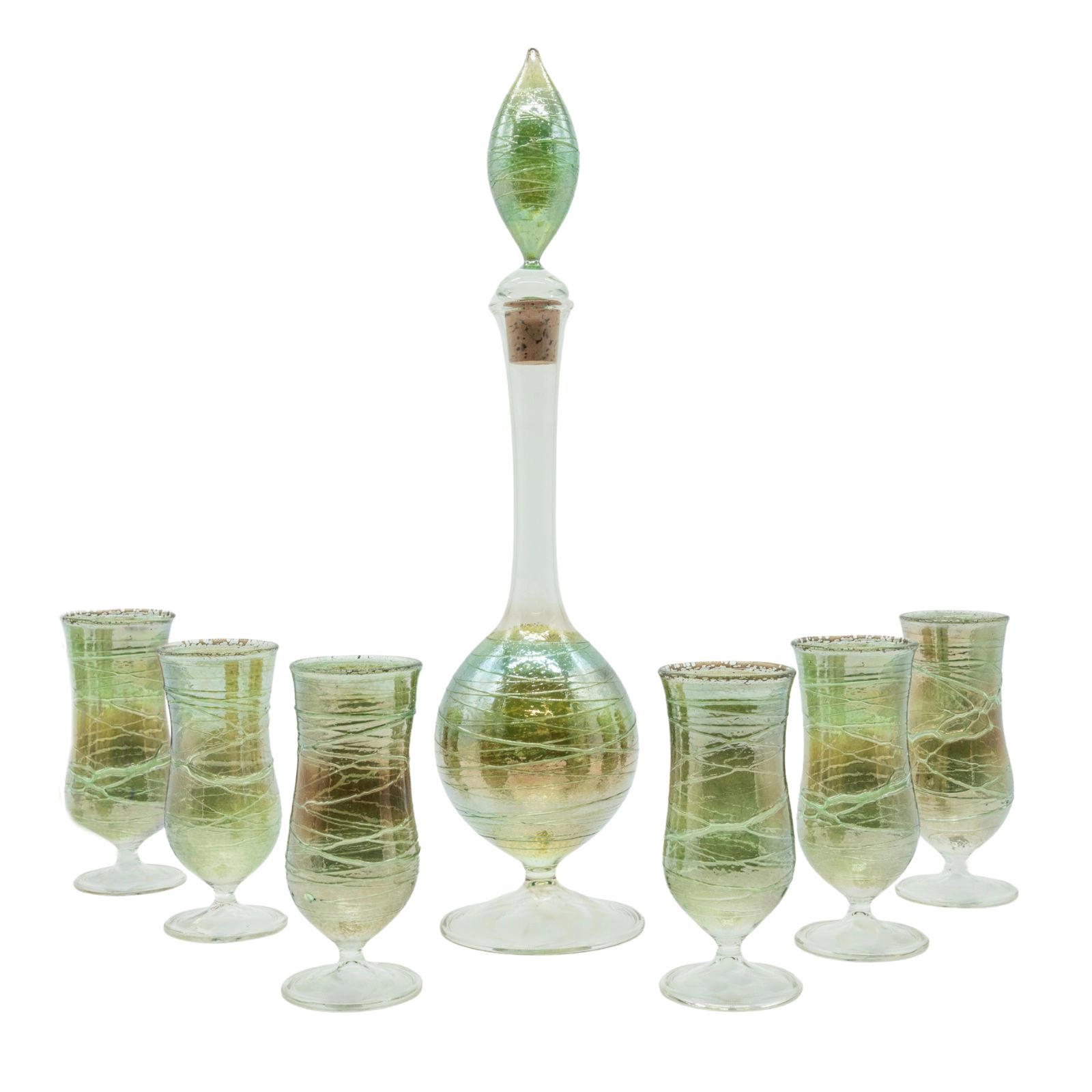 Hell Valley Shot Glass Green (2) Artistic green fine shot glass from the Hell Valley set, handmade by our glassblower in our very own glassmanufactory in the Black Forest Hofgut Sternen
