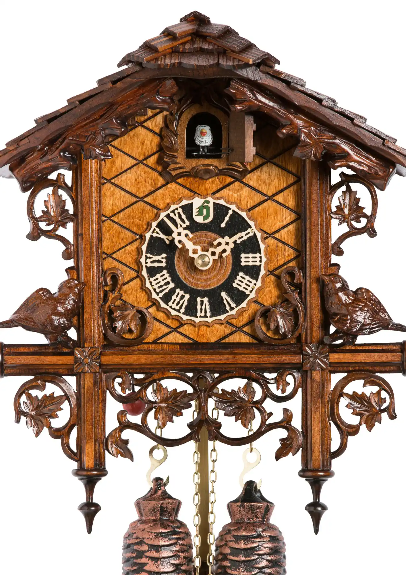 Cuckoo Clock Forest Train Station 8 Day Movement (2) This lovely authentic 8 day mechanical cuckoo clock, reminiscent of a railway clock, is made to represent a train stop in the Black Forest during the industrial revolution in 1860s. Made by Hönes