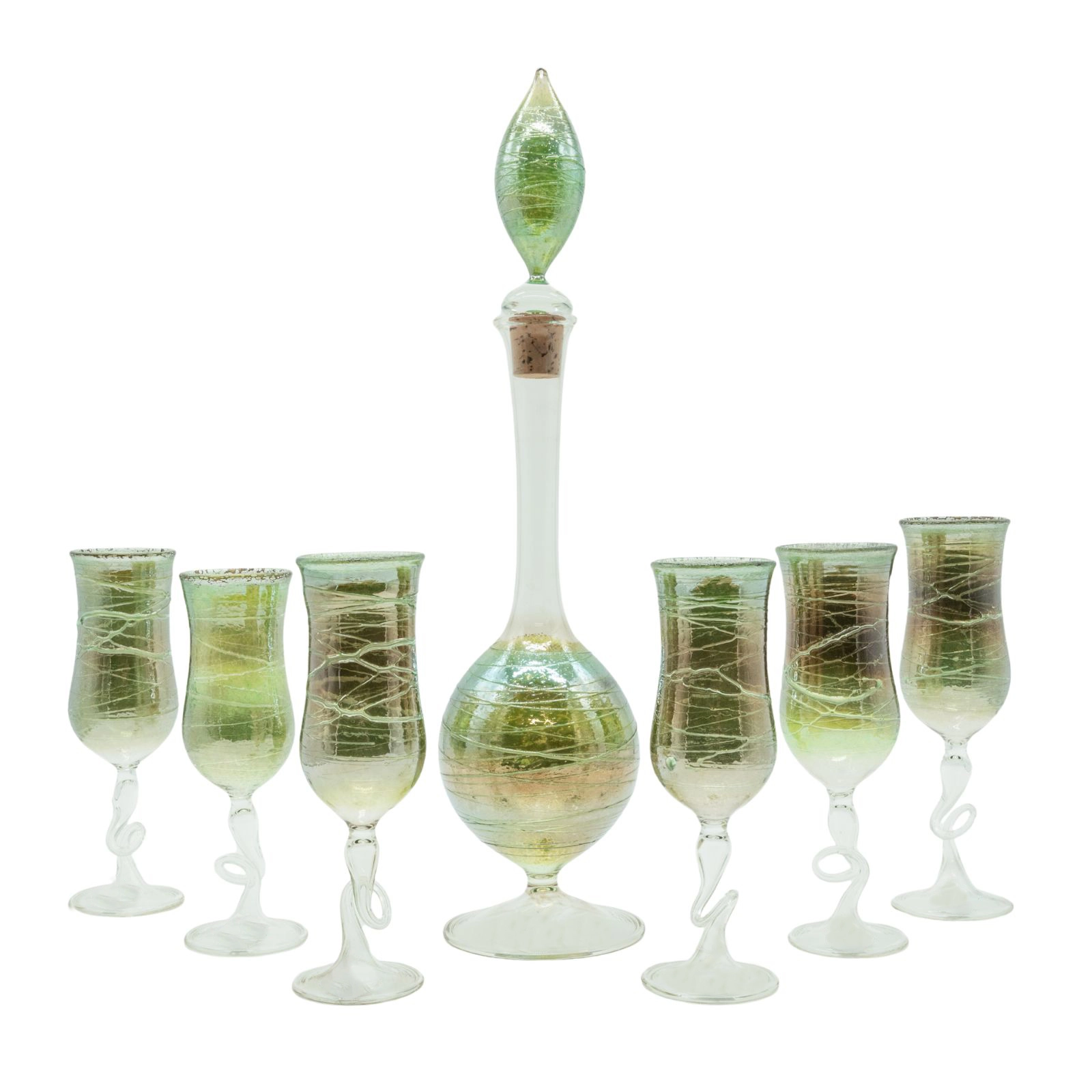 Hell Valey Liqueur Glass Green with S Stem (2) Artistic green fine liqueur glass from the Hell Valley set, handmade by our glassblower in our very own glassmanufactory in the Black Forest Hofgut Sternen
